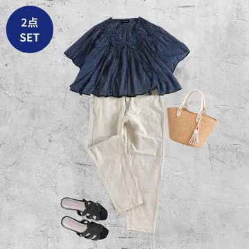 성숙 캐주얼 코디 판매 2세트 M 봄/여름 엄마 코디 내추럴 도트