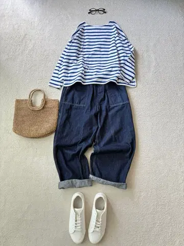 미사용 마린프랑세즈 사이드가 귀여운 보더 바스크 셔츠 블루