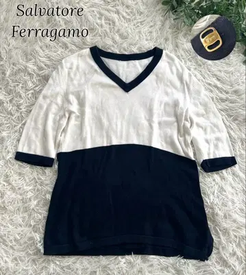 Salvatore Ferragamo 로고 참 바이컬러 반팔 니트