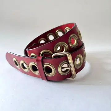 빈티지 아일렛 장식 가죽 와이드 벨트 빨간색