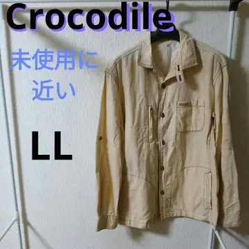 미사용 크로커다일 베이지 코튼 혼방 스탠드 카라 자켓 LL