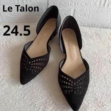 [ 새상품급 ] LE TALON 블랙 컷워크 플랫 펌프스 24.5cm