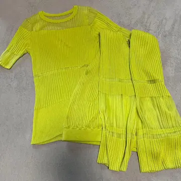 LE CIEL BLEU 블로킹 시어 니트 셋업 라이트 그린