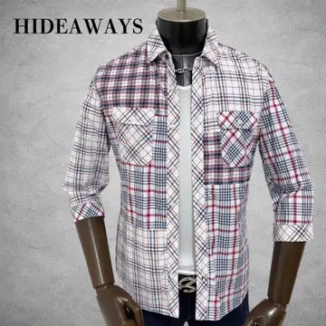 HIDEAWAYS 7부 소매 셔츠 체크 셔츠 상의 캐주얼 셔츠