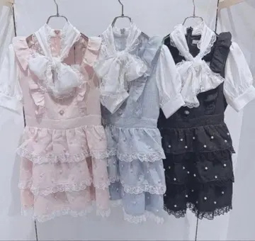 Ank Rouge 펄 트위드 티어드 원피스 스카이블루