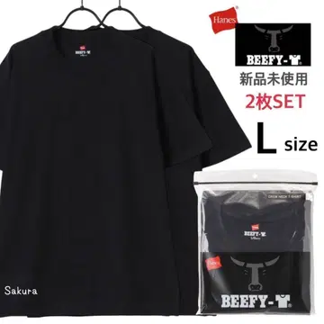 헤인즈 미사용 새상품 비프리 무지 반팔 티셔츠 남녀 공용 블랙 2장 L