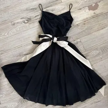 ROPE 플레어 원피스 드레스 실크 벨트 리본 블랙