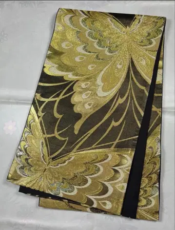 ak-013 순수 실크 후쿠로 오비 후리소데 성인식 새상품급 나비 춤