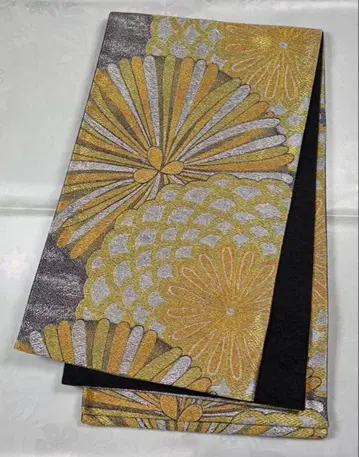 ak-003 순수 실크 후쿠로 오비 후리소데 성인식 새상품급 국화 문양