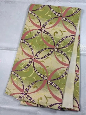 ak-002 순수 실크 후쿠로 오비 후리소데 성인식 새상품급 칠보 문양