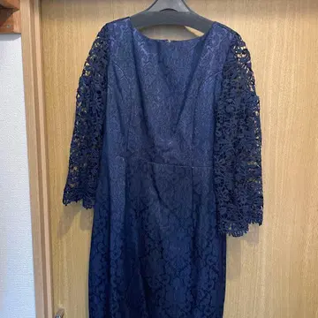 네이비 레이스 소매 A라인 드레스