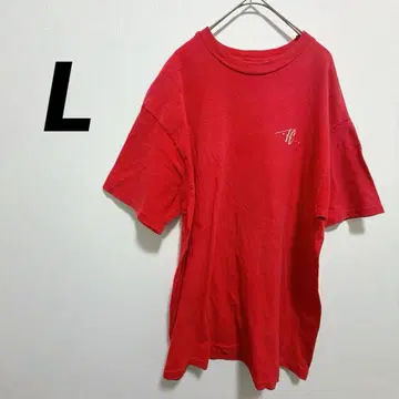 헤인즈 BEEFY-T 티셔츠 반팔 둥근넥 기업 로고 L 빨간색 스트릿