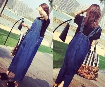 새상품 M 오버롤 스커트 큐트한 데님 살로펫 원피스 네이비 M