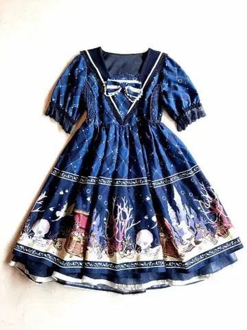 axes femme kawaii 세일러 카라 리본 프릴 원피스