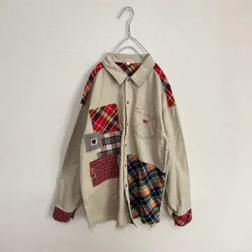 00s Y2K 기믹 패치워크 플란넬 셔츠 리메이크풍 그런지 일본제