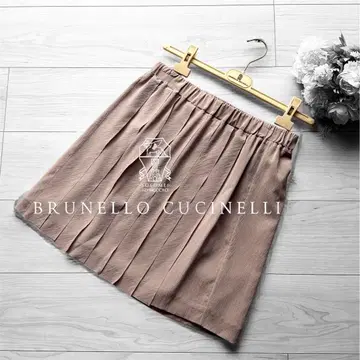 새상품급 브루넬로쿠치넬리 핑크 베이지 실크 플리츠 무릎 기장