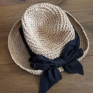 CA4LA 밀짚모자 베이지 블랙 리본