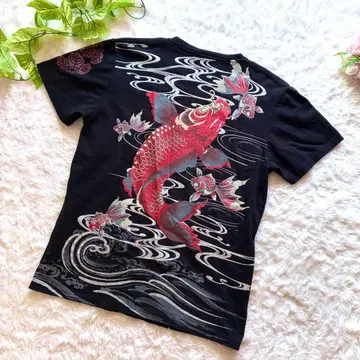 일본풍 풍경 일본풍 패턴 T셔츠 잉어 금붕어 라메 사이즈 XL