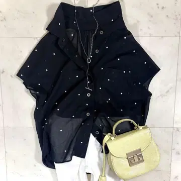 새상품급 마가렛호웰 도트 시어 셔츠 프렌치 슬리브 워셔블 블랙 면