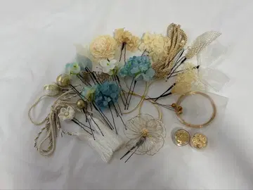 후리소데 하카마 머리 장식 세트 블루 화이트