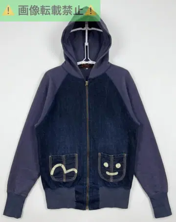 *YAMANE EVISU 데님 절개 갈매기 페이스 지퍼 후드티 42