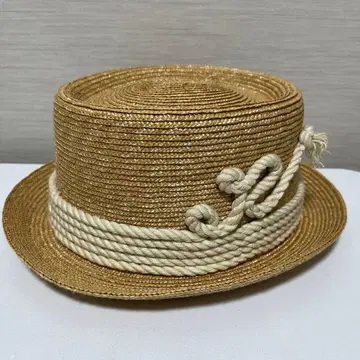 오버 라이드 베이지 스트로우 보울러 햇