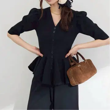 셋업 미라인 페플럼 하프슬리브 니트 니트팬츠 블랙