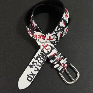 그래픽 프린트 벨트 화이트/블랙/빨간색
