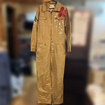 류기 화조풍월 오버롤 작업복 일본풍 패턴 자수 M