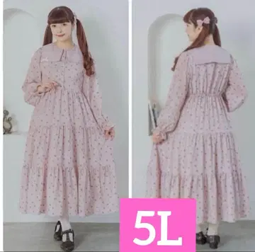 아오키 미사코 미니 꽃무늬 세일러 카라 원피스 꽃무늬 핑크 5L