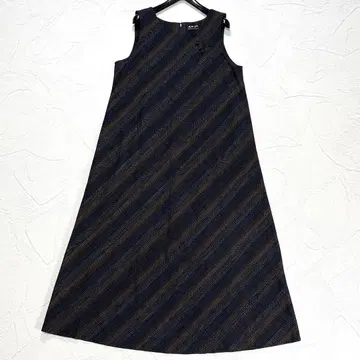 기우에몬 쿠루메가스리 슬리브리스 원피스 차이나풍 버튼 A라인 일본제