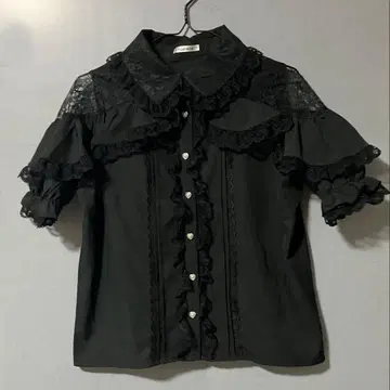 노에미 케이프 프릴 오픈 숄더 블라우스 블랙 M 사이즈 블랙