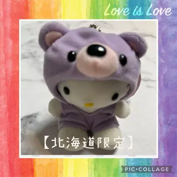 [레어] 헬로키티 홋카이도 한정 봉제 인형 곰 후드 부착 보라색