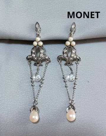 z02 MONET 엘레강트 펄 실버 플로럴 롱 귀찌