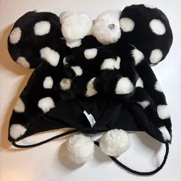 디즈니 블랙 도트 팬캡 리본