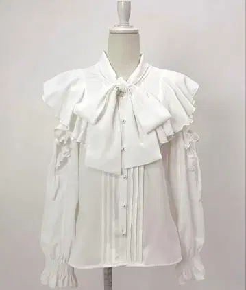 DearMyLoveRose 숄더 레이스 프릴 리본 블라우스