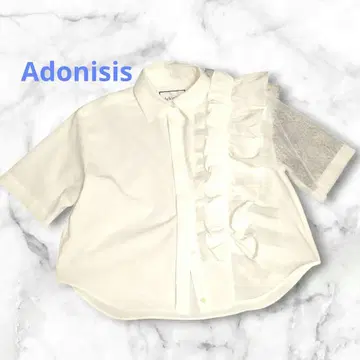 Adonisis 프릴 달린 화이트 셔츠 반팔 일본제