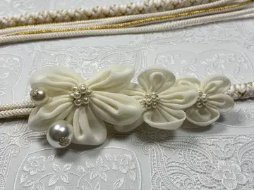 b-038 순수 실크 허리띠 후리소데 성인식 쉬폰 삼련 꽃 장식