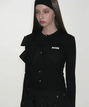 CRANK 크랭크 리본 타이 니트 가디건 블랙