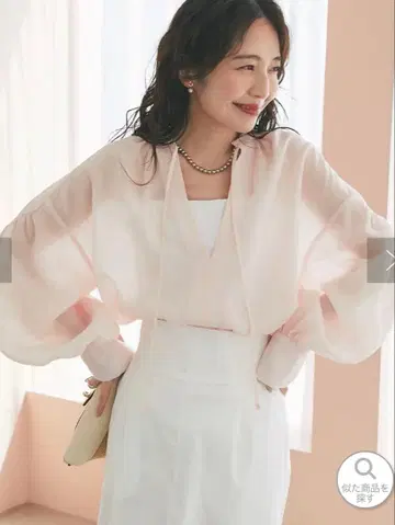 컨디션 최상 라 부티크 봉봉 시어 리본 볼륨 슬리브 블라우스