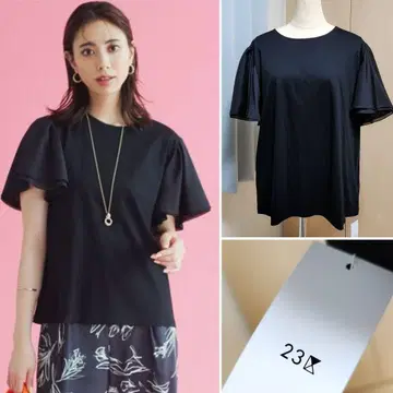 새상품 정가 15,070엔 23구 플레어 콤비 저지 소매 프릴 티셔츠