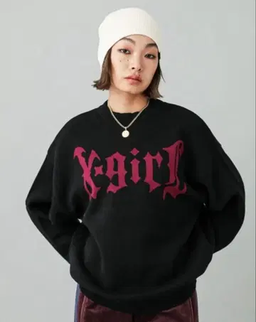 X-GIRL 고딕 로고 자카드 니트 탑