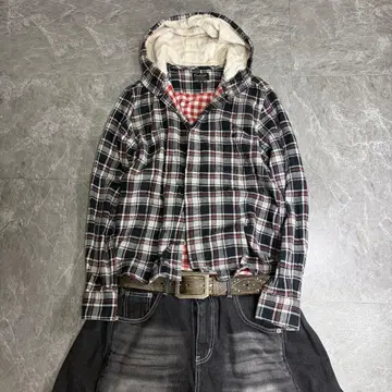 archive y2k 그런지 체크 셔츠 후드티 아메카지 체크 무늬