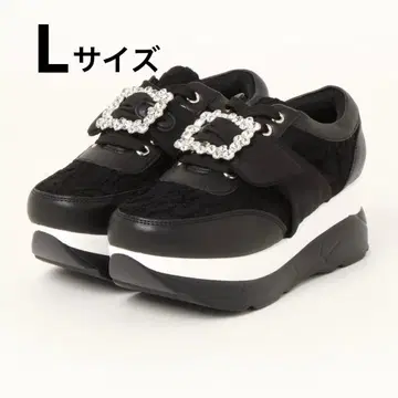 [ YOSUKE ] 통굽 비쥬 리본 스니커즈 블랙 x 화이트 L 사이즈