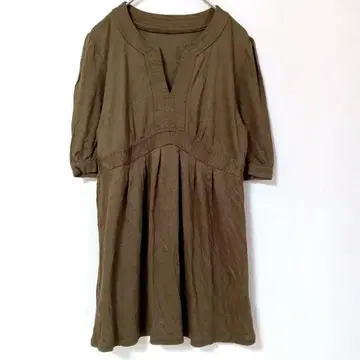 23구 티셔츠 상의 개더 절개 오부 소매 V넥 올리브