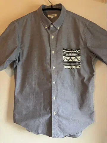 GLOBAL WORK 네이티브 무늬 포켓 옥스퍼드 반팔 셔츠 L