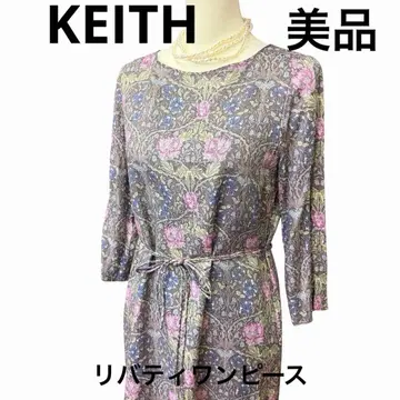 KEITH 거의 미사용 리버티 7부 소매 무릎 기장 원피스