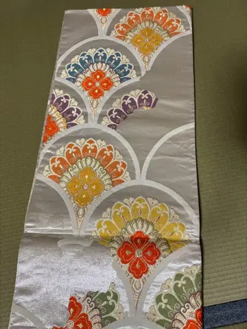 순수 실크 후쿠로 오비 실버 화문 고전 패턴 포멀 후리소데 호몬기 고급