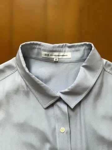 23구L [세탁 가능] 실크 플레인 크로스 셔츠 블라우스 스카이블루