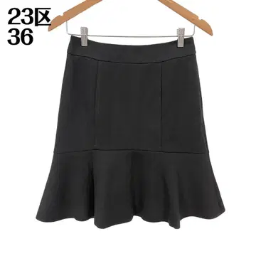 [새상품급] 23구 밑단 플레어 무릎 기장 울 스커트 36 블랙 무지